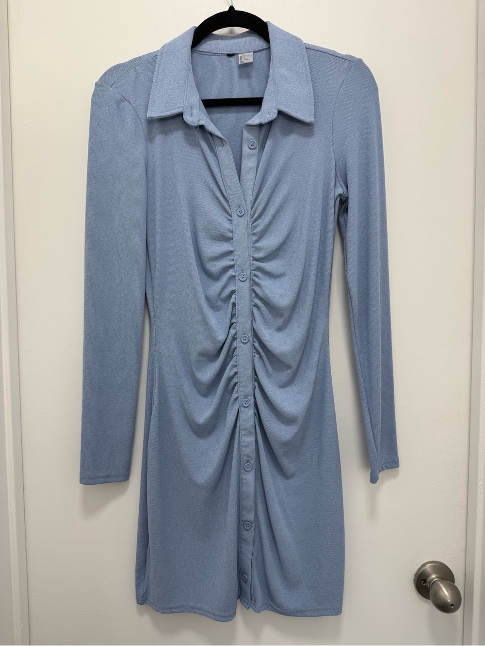 Light Blue Ruched Long Sleeve Dress